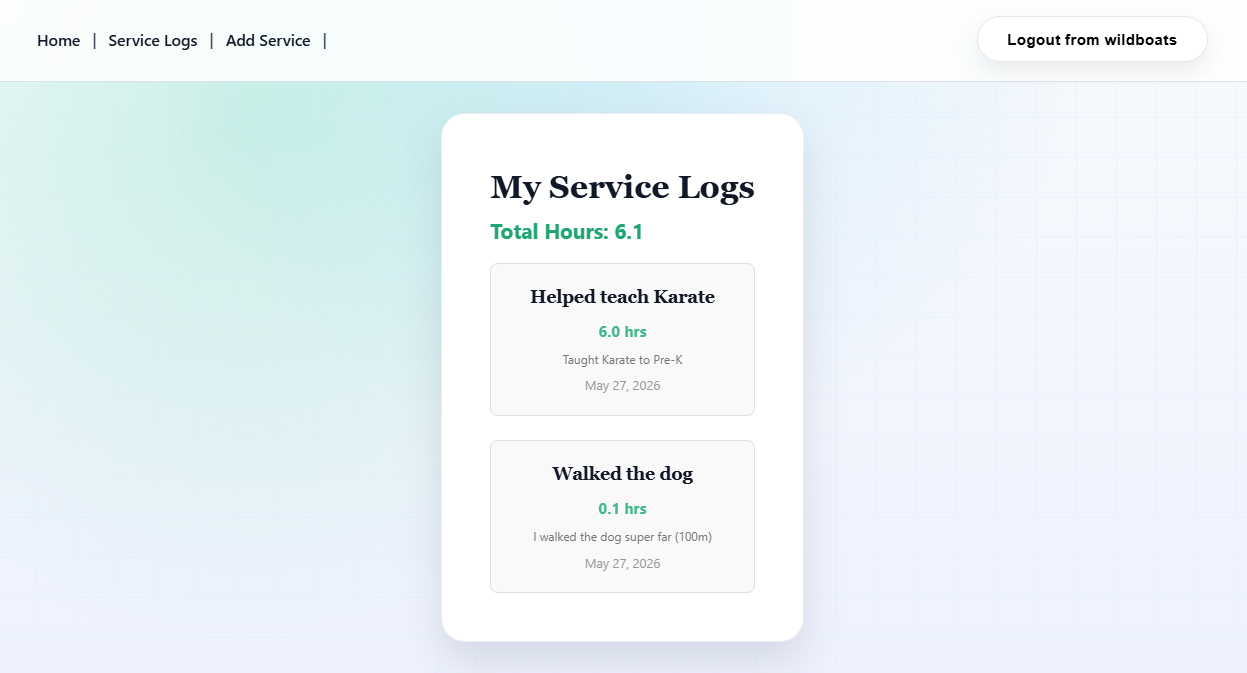 Service hours landing dashboard